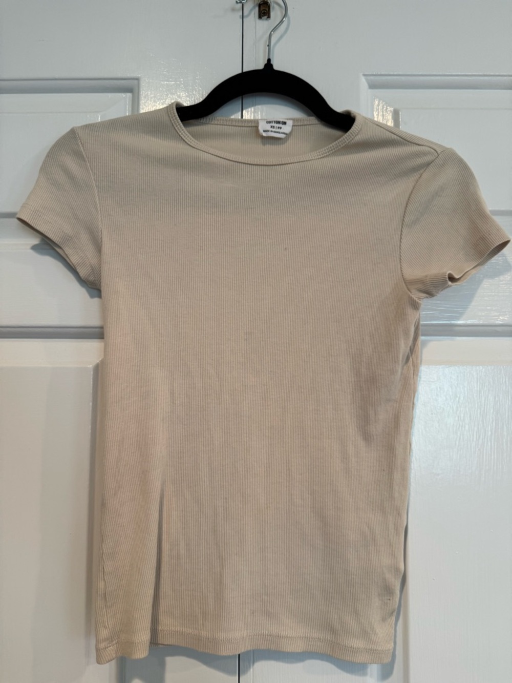 Cotton On Ribbed Short Sleeve Tee in Beige